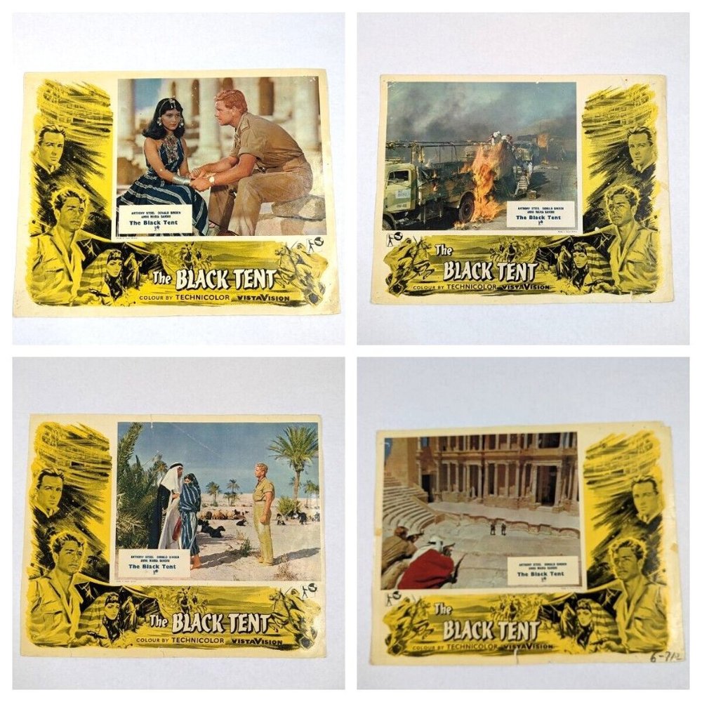 Set of 4‎ The Black Tent 1956 Lobby Card Movie Poster UK Rank Anthony Steel WWII